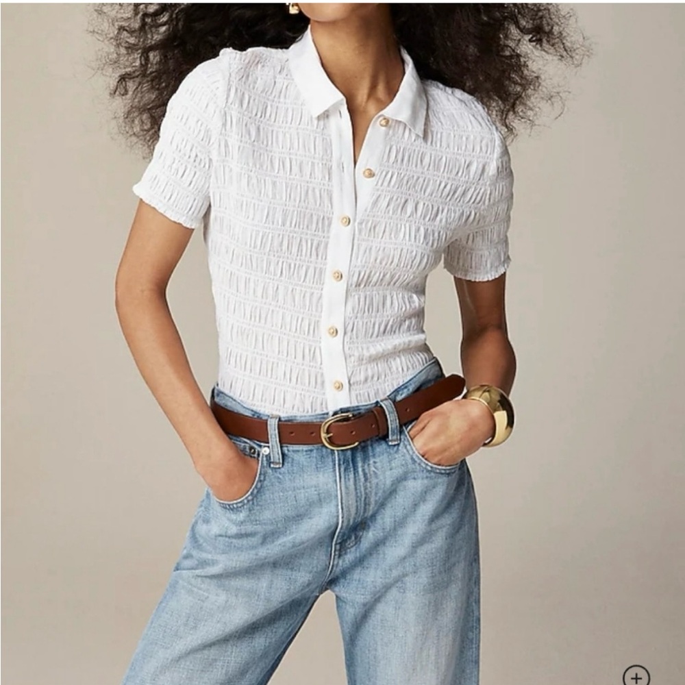 J. Crew Smocked Button-Up Shirt In Cotton Blend XS NWT